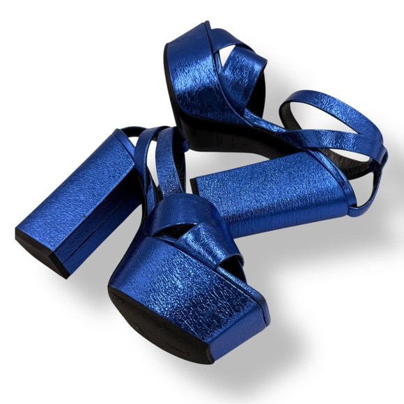 Saint Laurent Metallic Blue Platform Sandals (Size 37) - Picture 7 of 12